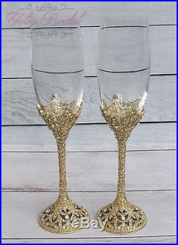 Swarovski Crystal Wedding Toast Set, Champagne Glasses, Wedding Toasting Flutes