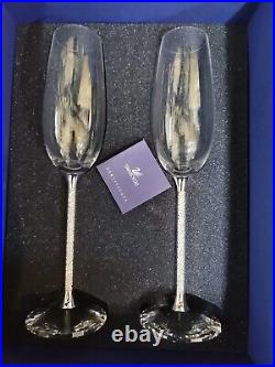 Swarovski Crystalline Set 2 Champagne Flutes In Box Unused Crystal Filled Stem