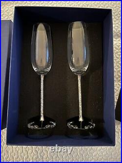 Swarovski Crystalline Set of 2 Toasting Champagne Flutes Unused in Box