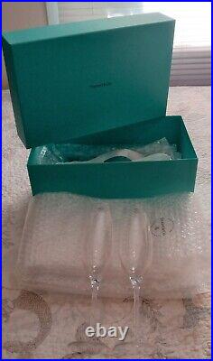 TIFFANY & CO. Crystal Glass Champagne Flute Glasses, Made in Italy (Set of 2)