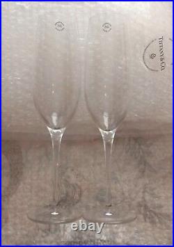 TIFFANY & CO. Crystal Glass Champagne Flute Glasses, Made in Italy (Set of 2)