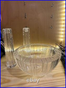 TIFFANY CRYSTAL GLASSWARE SET Two 8 ribbed candle sticks AND 11 Atlas bowl