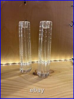 TIFFANY CRYSTAL GLASSWARE SET Two 8 ribbed candle sticks AND 11 Atlas bowl