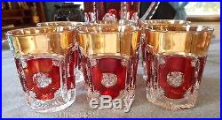 Tarentum Glass Ruby Flash Frost Crystal/peerless Water Pitcher And Tumblers Set