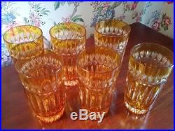 Tharaud Crystal Cut to Clear Embassy Amber Cased Crystal Set of 6 Tumblers