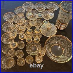 Tiffan Franciscan Vintage Needle Etched Gold Trimmed Crystal Glassware Lot of 28
