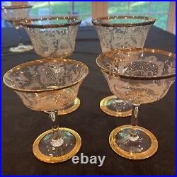 Tiffan Franciscan Vintage Needle Etched Gold Trimmed Crystal Glassware Lot of 28