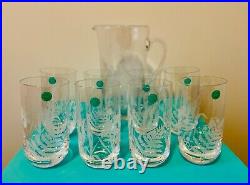 Tiffany & Co. 9-Piece Flora & Fauna Hand-Blown Crystal Pitcher and Tumblers Set