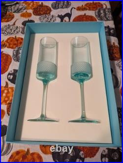 Tiffany & Co Blue 10-inch Diamond Point Champagne Flute Set of 2