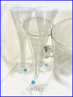 Tiffany & Co Crystal Glass Champagne Flute Set of 6 & Ice Bucket Hard To Find