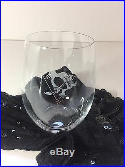 Tiffany & Co Pittsburgh Penguins Stemless Crystal Wine Glasses Set of 4 Limited