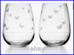 Tiffany & Co. Sold Out Pair of Crystal Glasses with Butterfly Pattern Rare used