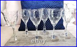 Tiffin Franciscan 1950's Delys Cut Crystal Wine Glasses Goblets Optic Set of 6