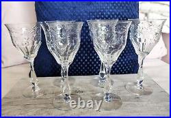 Tiffin Franciscan 1950's Delys Cut Crystal Wine Glasses Goblets Optic Set of 6