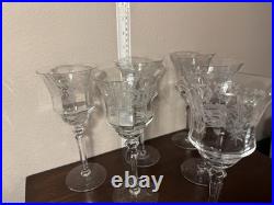 Tiffin Franciscan Crystal Etched Water Gobblet 8in Tall Set Of 6