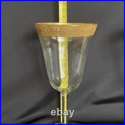 Tiffin-Franciscan clear optic crystal with a gold-encrusted band rim. Set