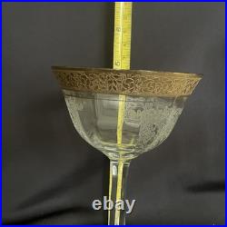 Tiffin-Franciscan clear optic crystal with a gold-encrusted band rim. Set