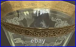Tiffin-Franciscan clear optic crystal with a gold-encrusted band rim. Set