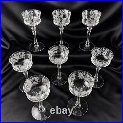 Tiffin Glass Co Etched Rose Cordial Glass 15074 Set of 8 Crystal 5.5Very Small
