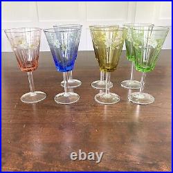 Tracy Porter Hand Painted Floral Colored Crystal Jewel Cut Goblets Set Of 7
