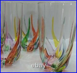 Trix Tall Drink Glasses Multi-color Set of 5 Hand Painted Crystal, Made in Italy