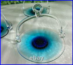 Tsugaru Vidro Glassware Glass plates Blue Crystal Japan Japanese Unused Set of 4