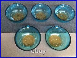 Tsugaru Vidro Glassware Small Bowl Set of 5 Blue Gold Crystal Made in Japan