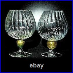 Union Street Glass Manhattan Gold Brandy, Signed, 2pc Set