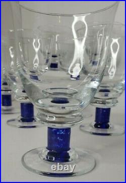 Used DENBY Magnum blue Water Goblet Blue Base Clear Bowl 6 /4 inch set of 9