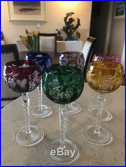 VAL ST LAMBERT Set Of 6 COLOR TO CLEAR WINE Goblets Vintage