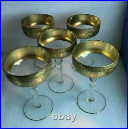 VINTAGE Glastonbury Lotus GOLDENROD Gold Encrusted Champagne/tall sherbet set 5