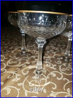 VINTAGE Set Of 5 Handcut Crystal Gold Rimmed Champagne Coupe GlassesMINT