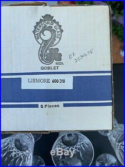 VINTAGE Waterford Crystal LISMORE Set of 6 Water Goblets 6 7/8 With BOX Orig