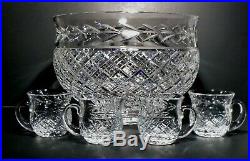 VINTAGE Waterford Crystal MASTER CUTTER Masive Punch Bowl and Cup 5 piece set