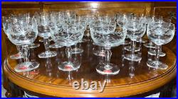 VTG 24 Crystal Glass Set Etched Berry Leaf Wine Goblet Champagne Sherry Portugal
