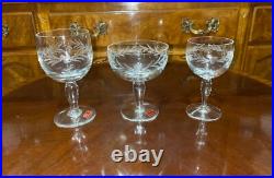 VTG 24 Crystal Glass Set Etched Berry Leaf Wine Goblet Champagne Sherry Portugal