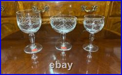 VTG 24 Crystal Glass Set Etched Berry Leaf Wine Goblet Champagne Sherry Portugal