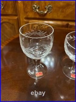 VTG 24 Crystal Glass Set Etched Berry Leaf Wine Goblet Champagne Sherry Portugal