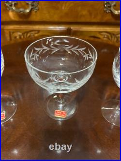 VTG 24 Crystal Glass Set Etched Berry Leaf Wine Goblet Champagne Sherry Portugal