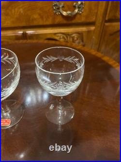 VTG 24 Crystal Glass Set Etched Berry Leaf Wine Goblet Champagne Sherry Portugal