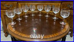VTG 24 Crystal Glass Set Etched Berry Leaf Wine Goblet Champagne Sherry Portugal