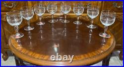 VTG 24 Crystal Glass Set Etched Berry Leaf Wine Goblet Champagne Sherry Portugal