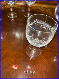 VTG 24 Crystal Glass Set Etched Berry Leaf Wine Goblet Champagne Sherry Portugal