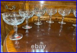 VTG 24 Crystal Glass Set Etched Berry Leaf Wine Goblet Champagne Sherry Portugal