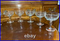 VTG 24 Crystal Glass Set Etched Berry Leaf Wine Goblet Champagne Sherry Portugal