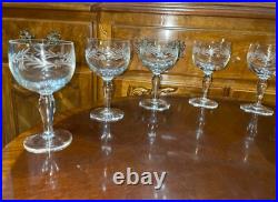 VTG 24 Crystal Glass Set Etched Berry Leaf Wine Goblet Champagne Sherry Portugal