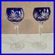 VTG AJKA Caroline Cobalt Blue Cut to Clear Crystal Wine Glasses Set of 2 8.25