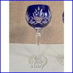 VTG AJKA Caroline Cobalt Blue Cut to Clear Crystal Wine Glasses Set of 2 8.25
