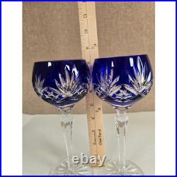VTG AJKA Caroline Cobalt Blue Cut to Clear Crystal Wine Glasses Set of 2 8.25
