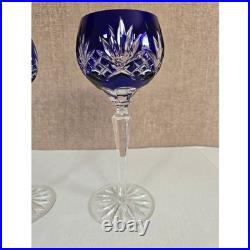 VTG AJKA Caroline Cobalt Blue Cut to Clear Crystal Wine Glasses Set of 2 8.25